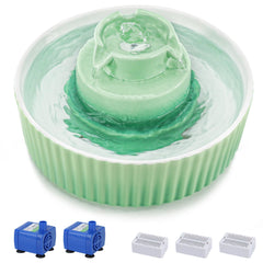 Lawfery ceramic cat water fountain front view highlights its stable, scratch-resistant ceramic body.