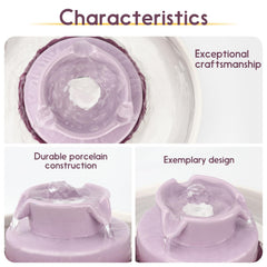 Lawfery Cupcake ceramic cat fountain purple top pump highlights quiet operation for peaceful homes.