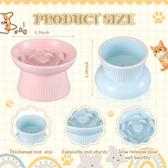 Layhit ceramic elevated cat bowl in blue and pink enhances dining space.