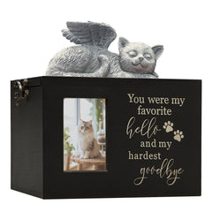 LAZYESTHER pet urn black Hello Large outside view demonstrates a durable keepsake.