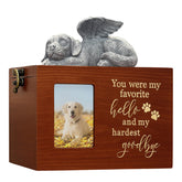 LAZYESTHER dog urn front view highlights sturdy red brown wood for lasting remembrance