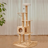 Lazyworm Modern Multi-Level Cat Tree with solid wood base and multiple platforms for indoor cats.