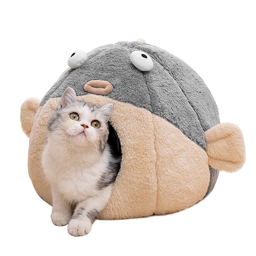 Lcybem cat bed cave gray front view emphasizes privacy and cozy retreat