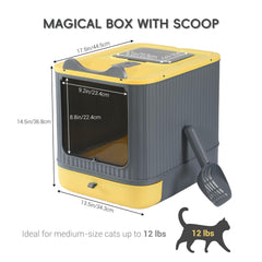 LCZLBRRD litter box with drawer and scoop demonstrates easy cleanup.
