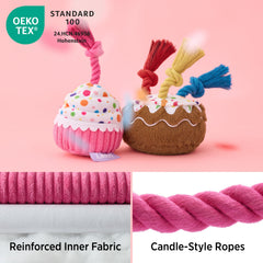 LE SURE Dog Birthday Cake Toy tug-rope detail invites tug-of-war and shared activity with your dog.