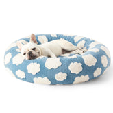 LE SURE Donut Dog Bed blue side view showing cozy support and plush comfort