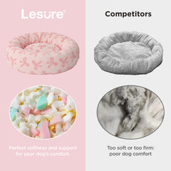 LE SURE donut bed raised bolstered edges provide secure head support.