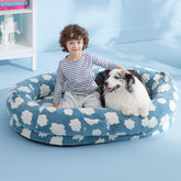 LE SURE Human Dog Bed blue top view shows roomy space for all ages