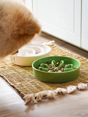 LE TAUCI ceramic slow feeder bowl heavy base prevents sliding during meals.