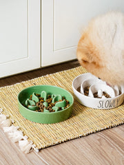 LE TAUCI ceramic slow feeder bowl non-slip base keeps feeding area tidy.