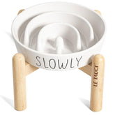 LE TAUCI PET ceramic elevated slow feeder dog bowl white for small dogs