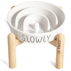 LE TAUCI PET ceramic elevated slow feeder dog bowl white for small dogs