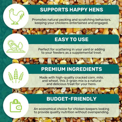 LEACH GRAIN & MILLING CO. chicken scratch grains-closeup—non-GMO, natural nutrition without artificial additives.