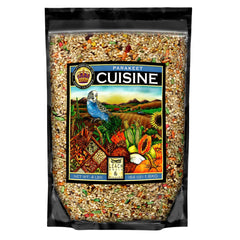 LEACH GRAIN & MILLING CO. Parakeet Cuisine seed blend in bowl supports daily nutrition and energy.