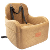 Lealchum dog booster car seat front view in coffee color showcasing safety and comfort on the road.