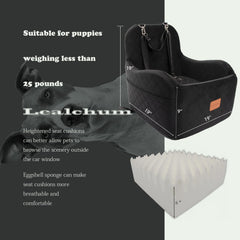 Lealchum booster seat in back seat showing elevated perch and safety strap