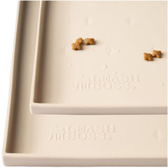 Leash Boss dog food mat small beige protects floors during meals by catching spills