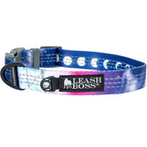 Leash Boss patterned reflective dog collar space pattern front view for nighttime visibility.