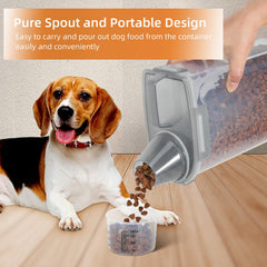 LEAWALK pet food storage image demonstrates portable outdoor use and spill-free handling