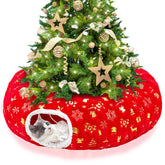 LECHONG Christmas cat tunnel under tree provides warm, cozy space for playful cats