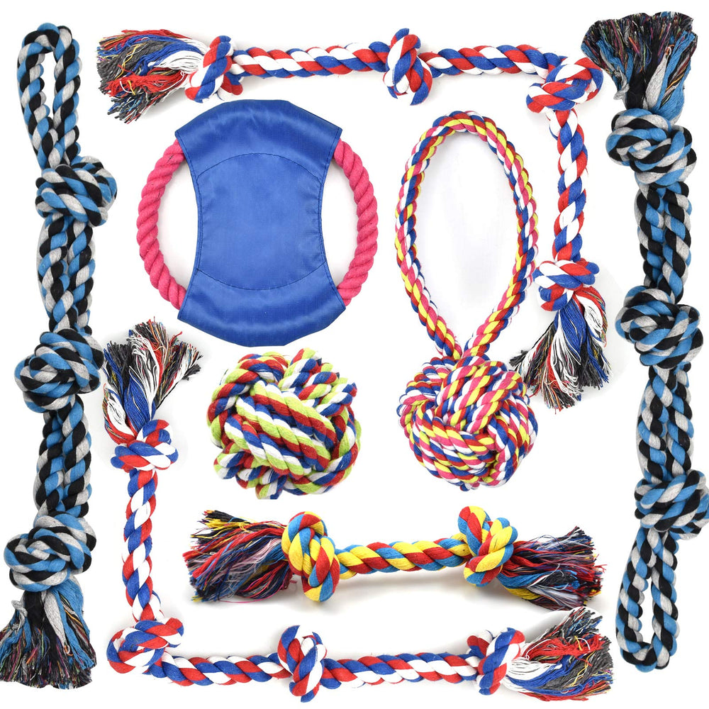 LECHONG rope dog toy set 8 pack for tug and fetch, durable and engaging