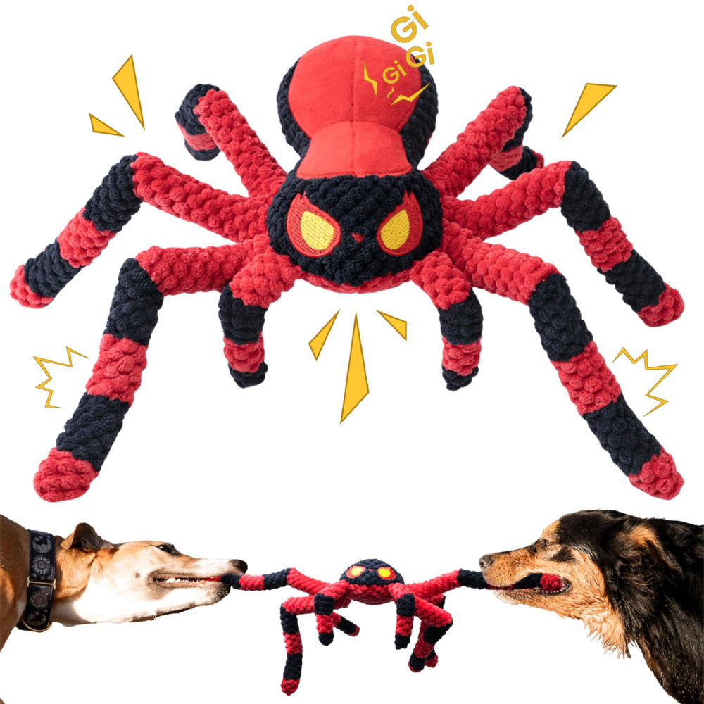 Legend Sandy angry spider head dog toy with squeaker for engaging play