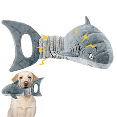 Legend Sandy large dog toy shark front view shows plush chew and squeaker for interactive play.
