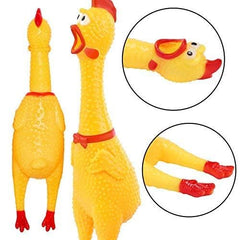 LEGEND SANDY Screaming Chicken dog toy yellow pack side showcases durable latex for lasting fetch sessions.