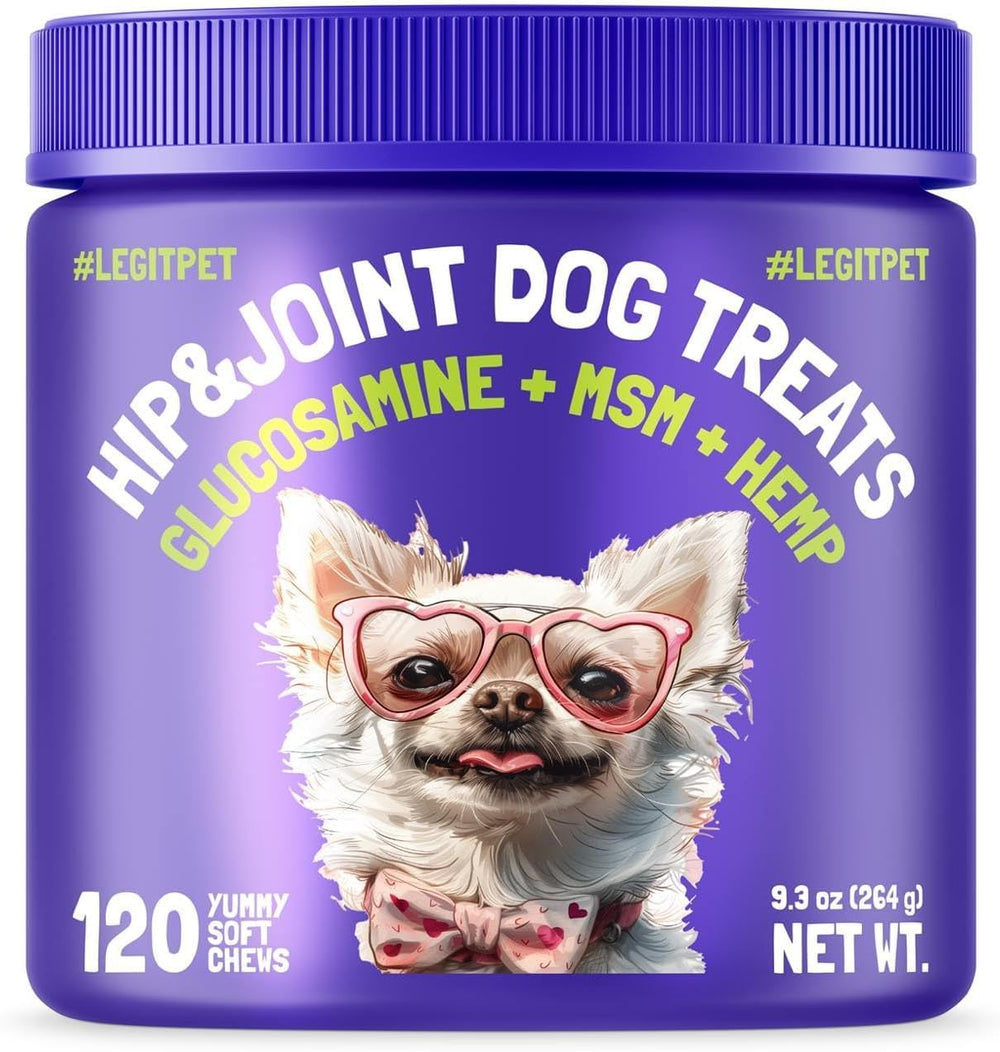 LEGITPET hip joint chews bottle demonstrates strong joint support for dogs.