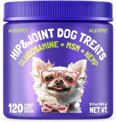 LEGITPET hip joint chews bottle demonstrates strong joint support for dogs.