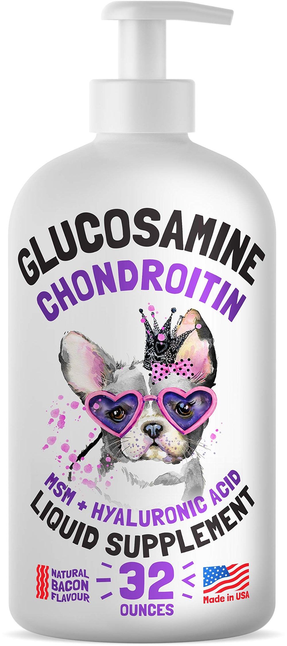 LEGITPET liquid glucosamine bacon bottle pour supports joint mobility during daily activities.