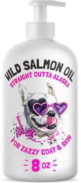 LEGITPET Wild Alaskan Salmon Oil bottle pour blends easily with meals for skin and coat nourishment.