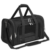 LEHNI soft-sided pet carrier front entrance with four mesh panels for airflow and visibility.
