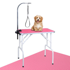 LEIBOU grooming table in pink with folded legs for space-saving storage