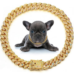 LEIFIDE dog chain collar with diamonds in gold offers stylish daily wear.