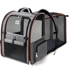 Lekebobor large-cat-backpack-carrier gray front view for travel comfort