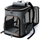 Lekereise cat backpack front view with breathable mesh for visibility and airflow.
