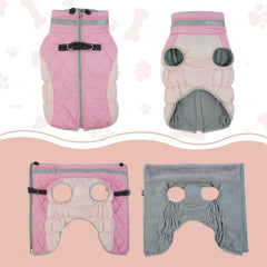 LeLePet dog coat back with harness and reflective strip for safe night walks.