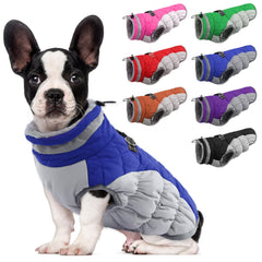LeLePet dog coat front view showing waterproof exterior and plush fleece lining for warmth