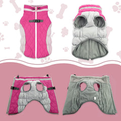 LelePet dog coat Rose Red back view shows full coverage and snug fit for chilly days.