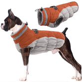 Lelepet dog coat shows warm, waterproof shell with built-in harness for outdoor outings