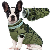 LeLePet dog coat winter front view shows waterproof shell with built-in harness for easy walks.