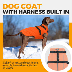 LelePet dog winter coat orange harness-built design keeps leash secure without extra gear