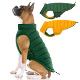 LeLePet reversible dog coat front view shows dual-color warmth and wind protection