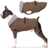 LelePet warm dog coat brown front view with snug fit