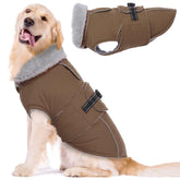 LeLePet warm dog coat front view, brown XL, snug for windy winter walks