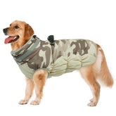LeLePet warm dog winter coat front view in desert camo offers all-weather warmth.