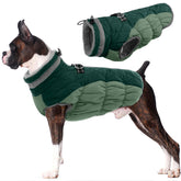 LeLePet warm dog winter coat teal green L front view, waterproof for outdoor walks.