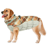 LeLePet warm dog winter coat in brown plaid keeps large dogs cozy during chilly walks
