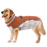 LeLePet warm waterproof dog coat front view shows secure harness and cozy fleece warmth